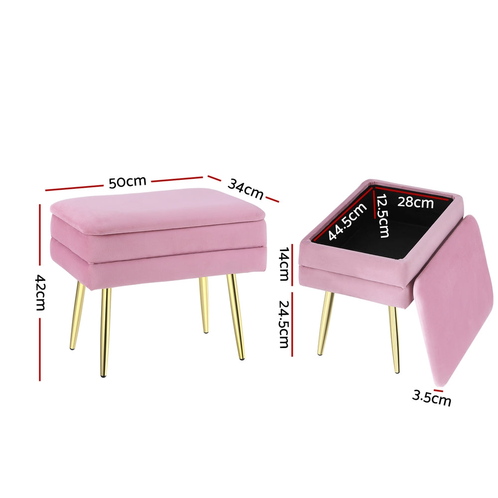 Velvet Ottoman Storage Foot Stool - Pink - Homecoze