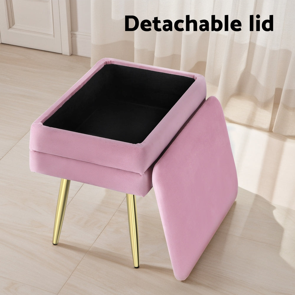 Velvet Ottoman Storage Foot Stool - Pink - Homecoze