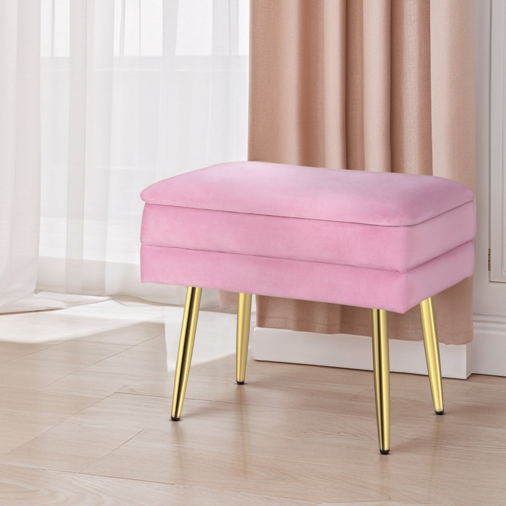 Velvet Ottoman Storage Foot Stool - Pink