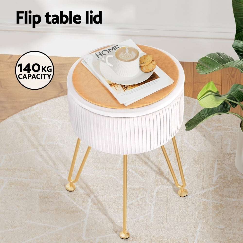 Mini Velvet Storage Ottoman Foot Stool - White - Homecoze