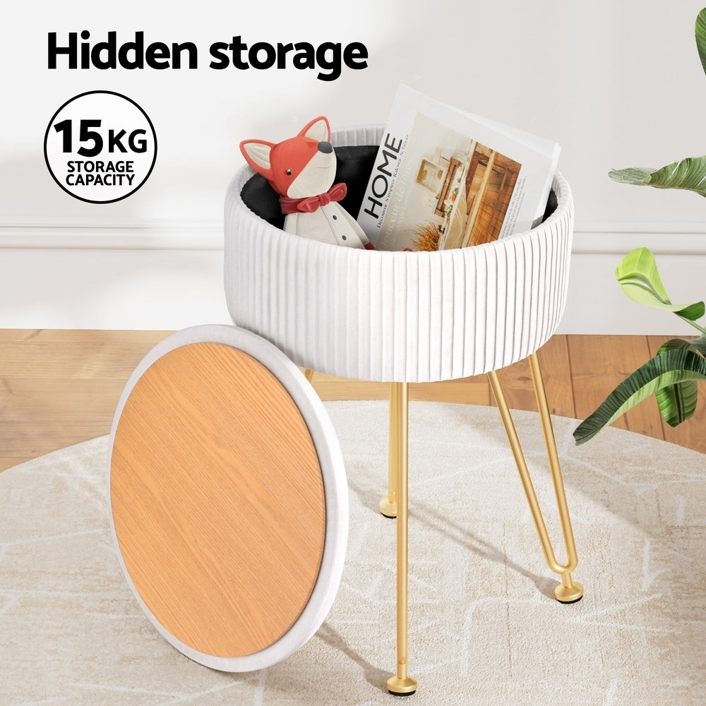 Mini Velvet Storage Ottoman Foot Stool - White - Homecoze