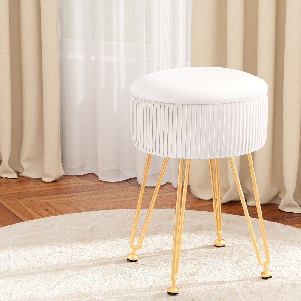 Mini Velvet Storage Ottoman Foot Stool - White - Homecoze