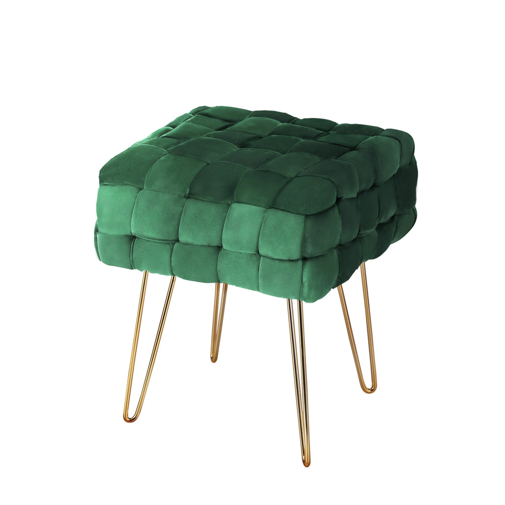 Woven Velvet Ottoman Foot Stool - Green - Homecoze