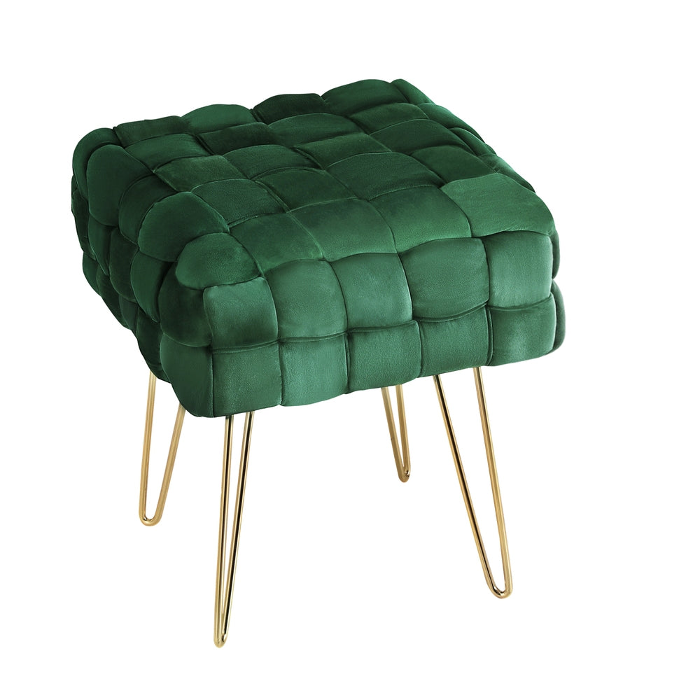Woven Velvet Ottoman Foot Stool - Green - Homecoze
