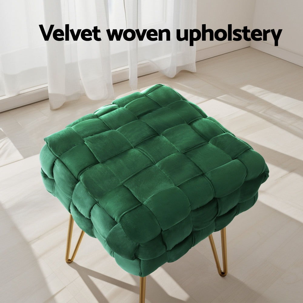 Woven Velvet Ottoman Foot Stool - Green - Homecoze