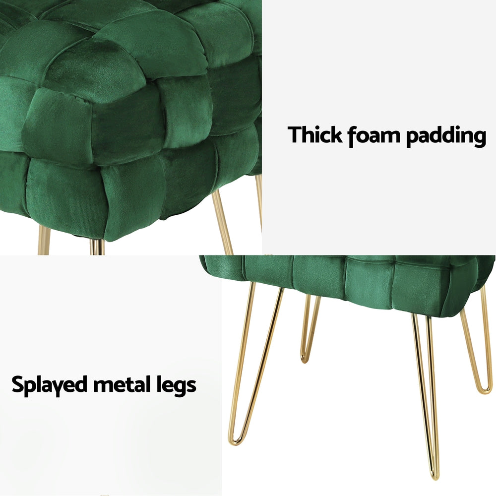 Woven Velvet Ottoman Foot Stool - Green - Homecoze