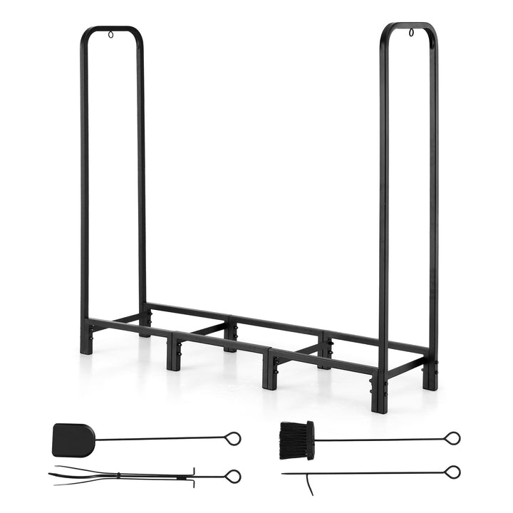120cm Firewood Storage Rack with Tools - Black
