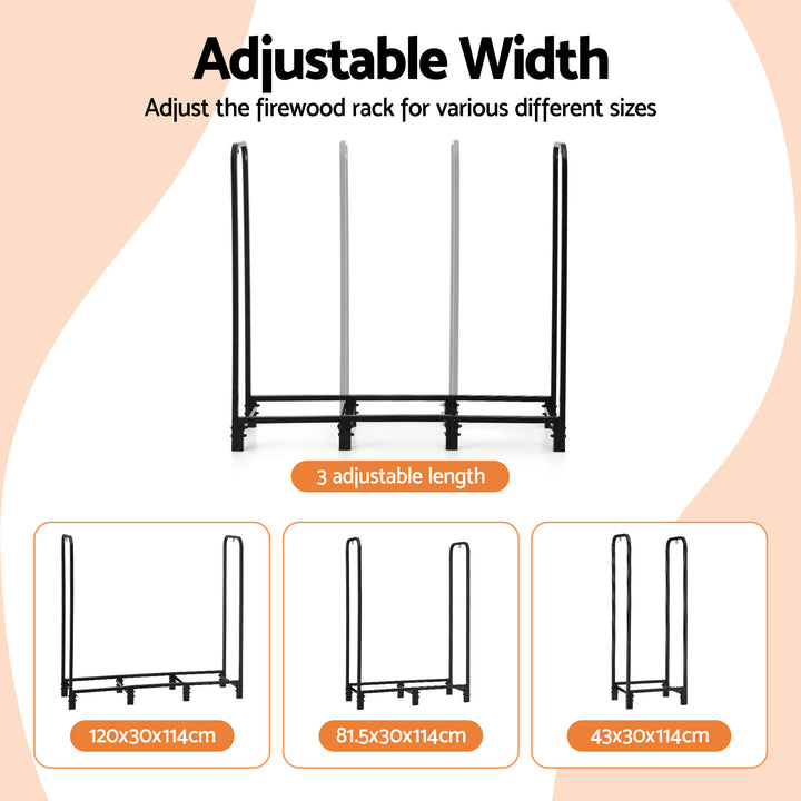 120cm Firewood Storage Rack with Tools - Black