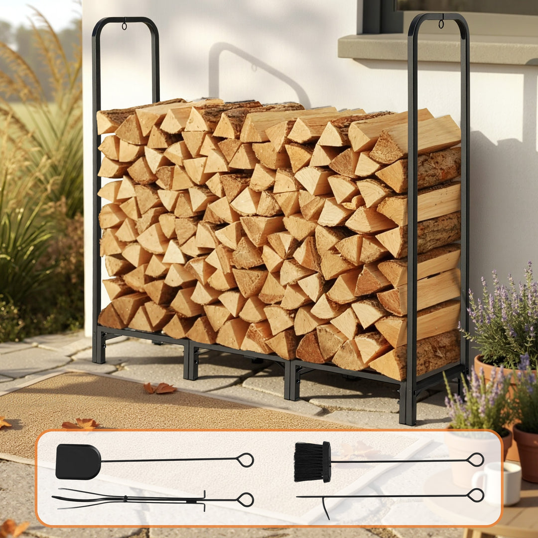 120cm Firewood Storage Rack with Tools - Black