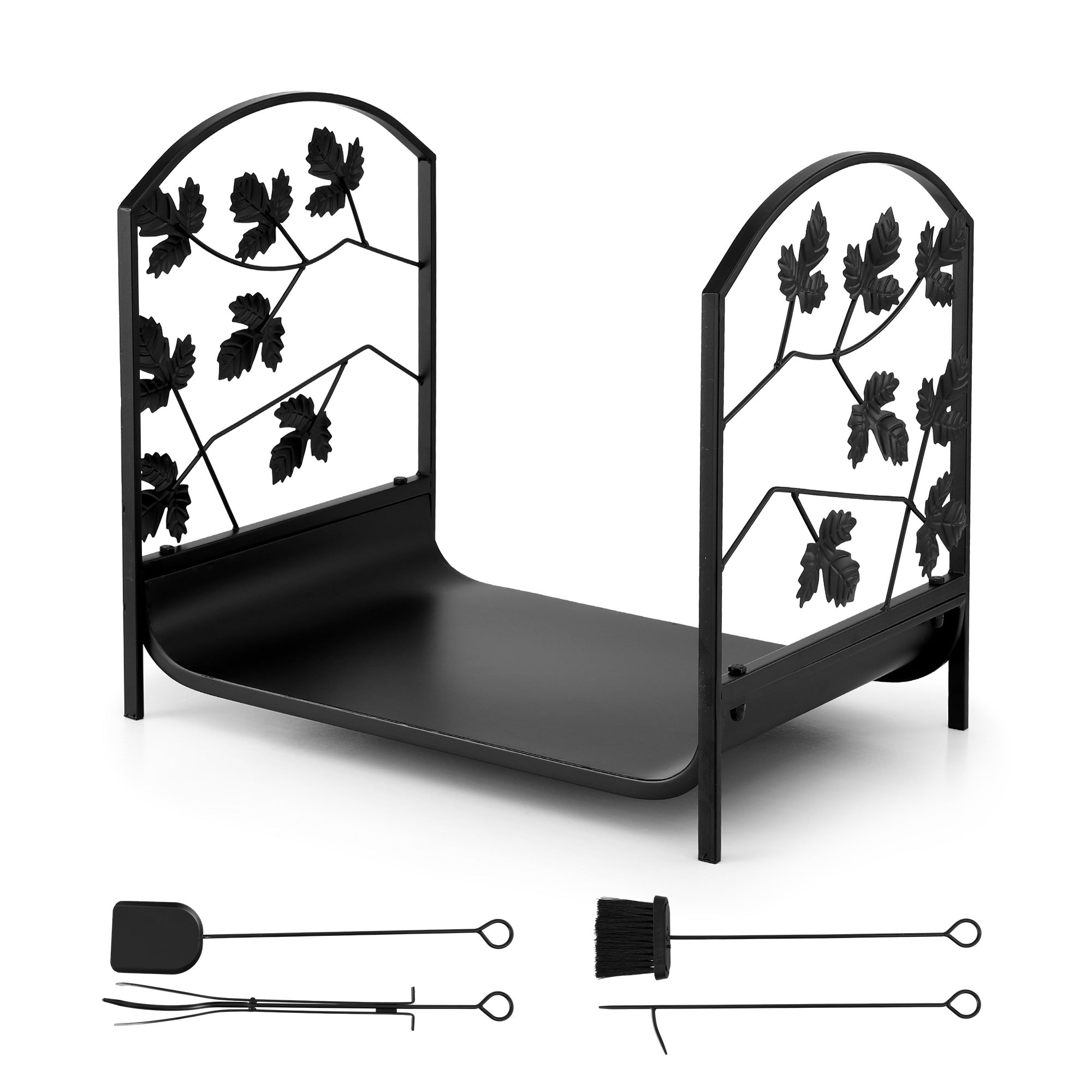 48cm Compact Firewood Storage Rack with Tools - Black - Homecoze