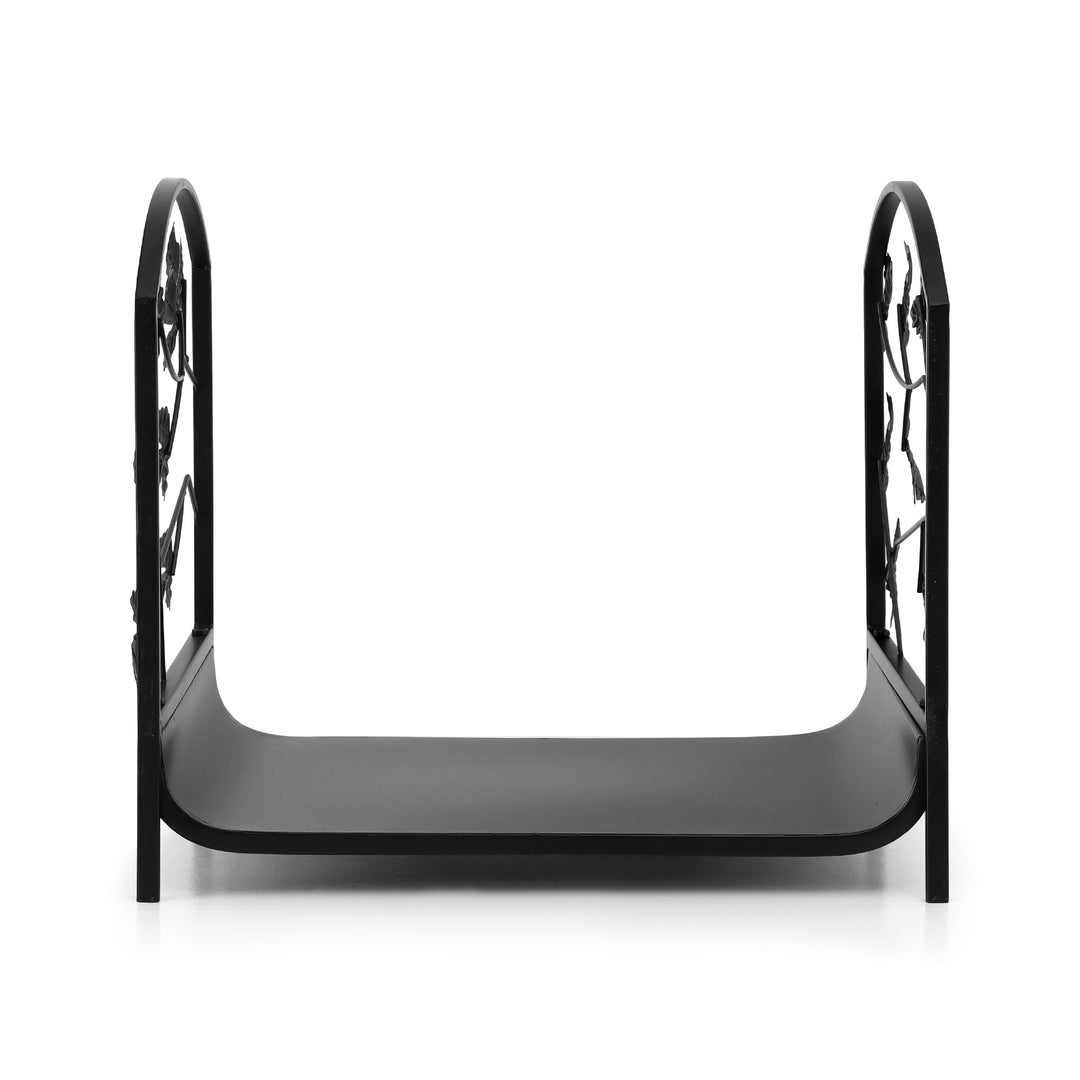 48cm Compact Firewood Storage Rack with Tools - Black