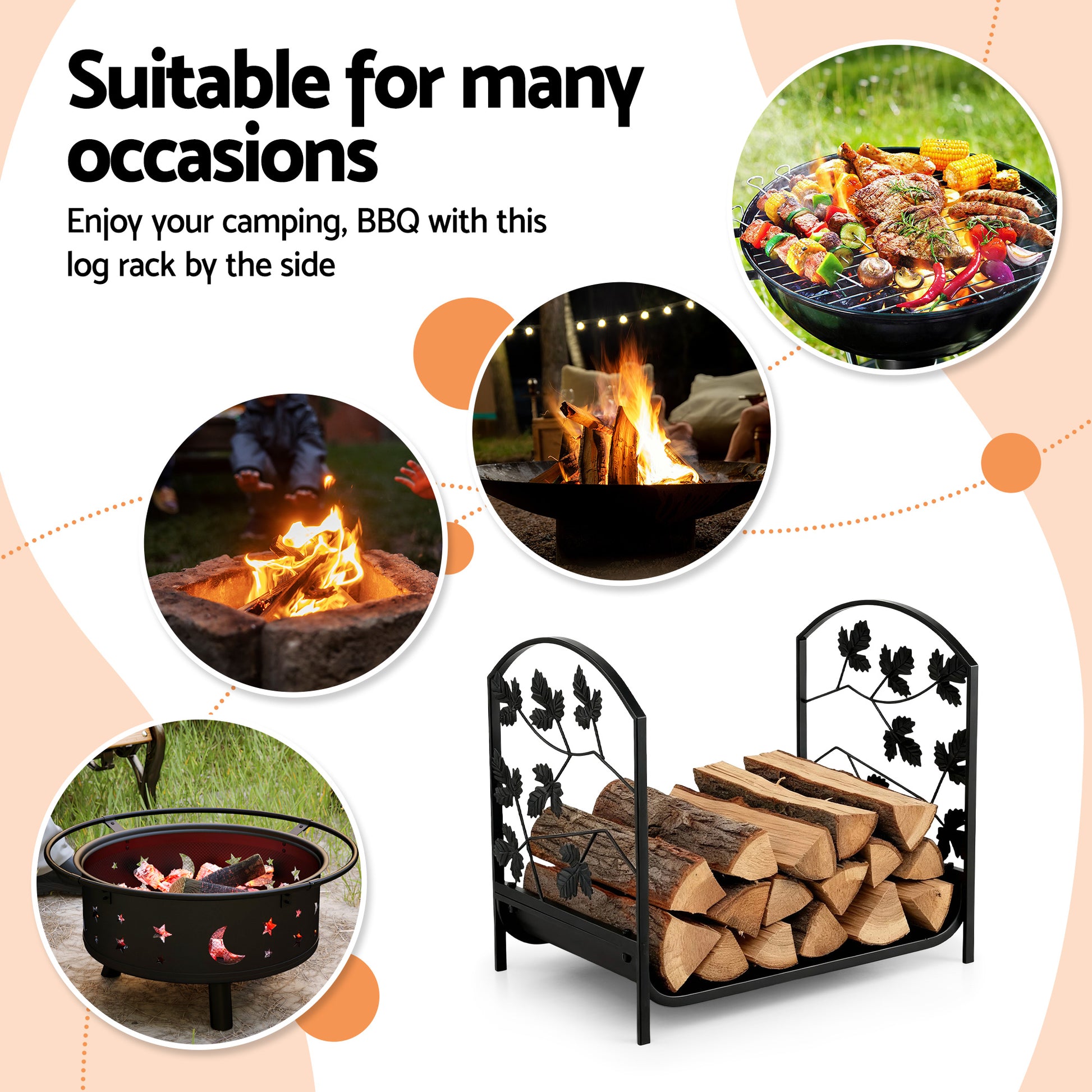 48cm Compact Firewood Storage Rack with Tools - Black - Homecoze