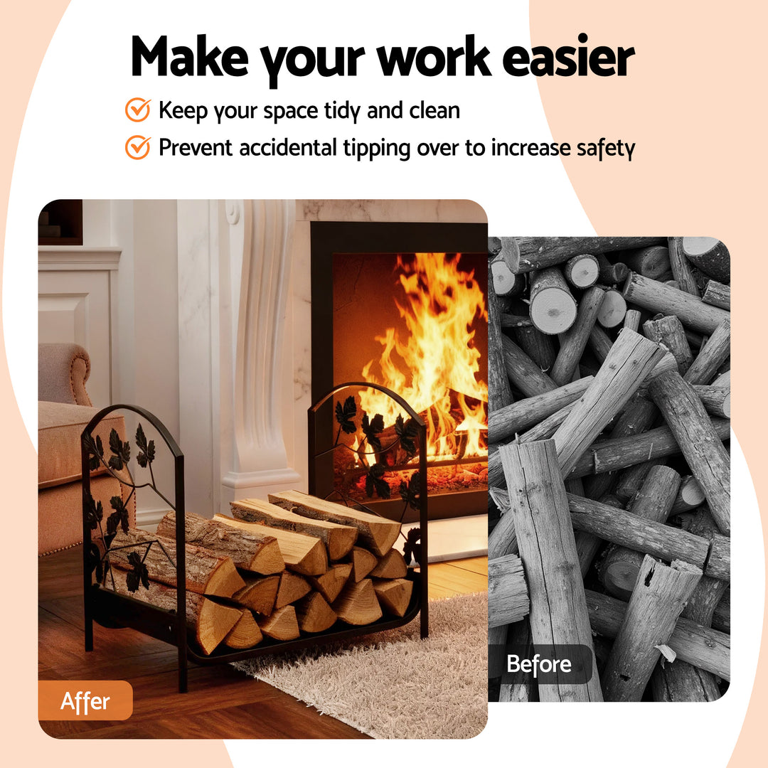 48cm Compact Firewood Storage Rack with Tools - Black