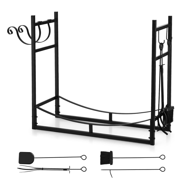 84cm Firewood Storage Rack with Tools - Black