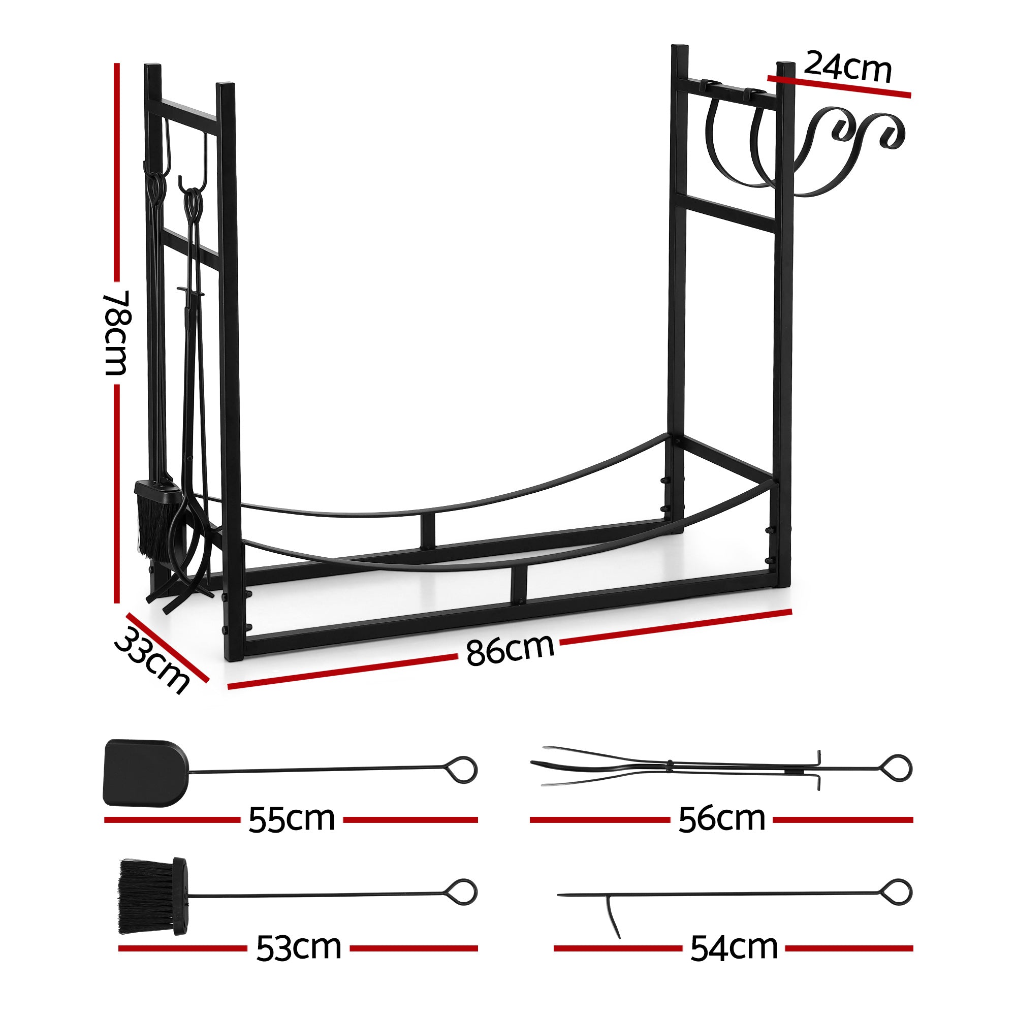 84cm Firewood Storage Rack with Tools - Black - Homecoze