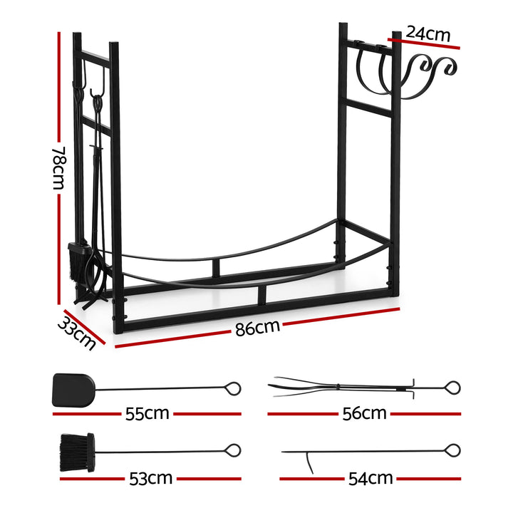 84cm Firewood Storage Rack with Tools - Black