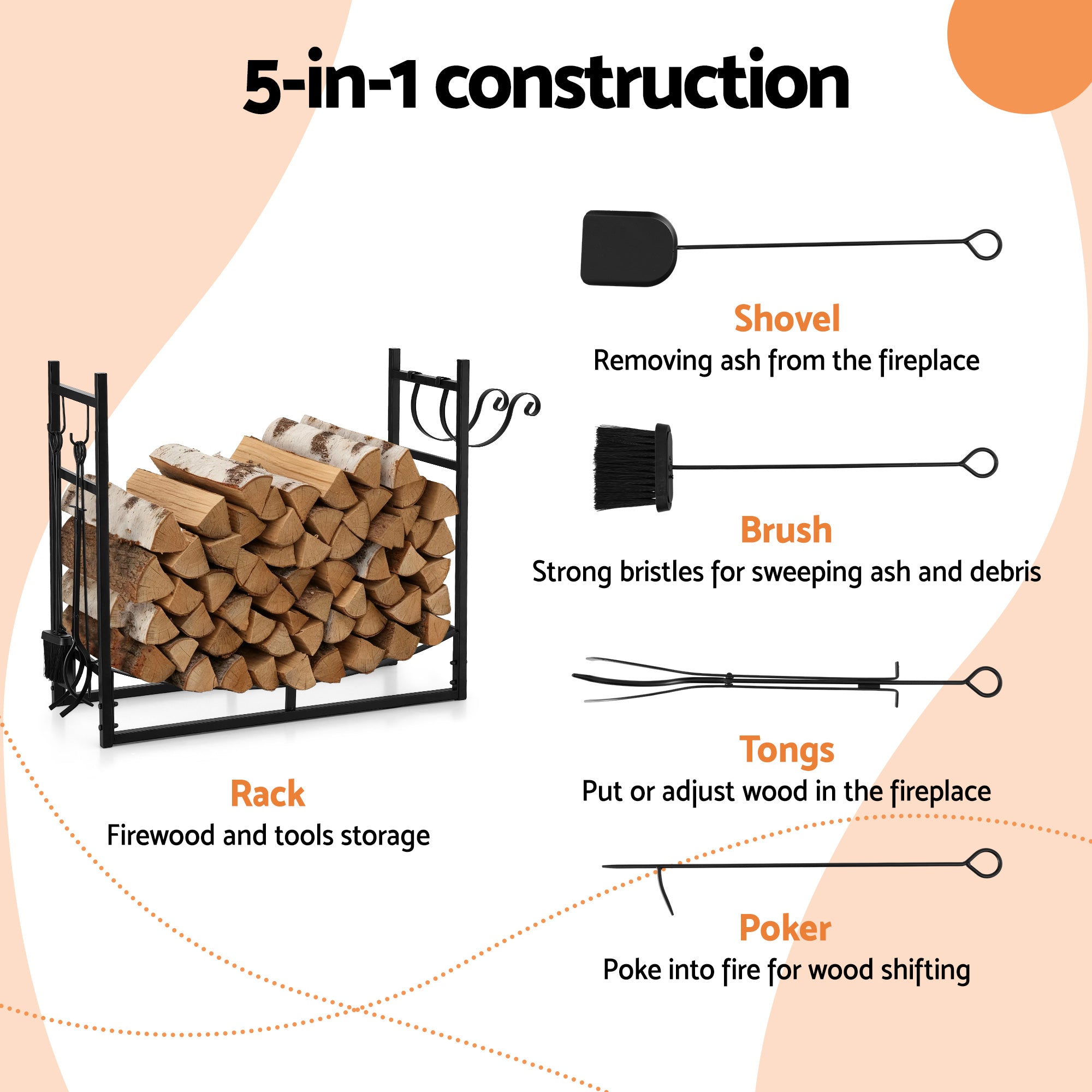 84cm Firewood Storage Rack with Tools - Black - Homecoze