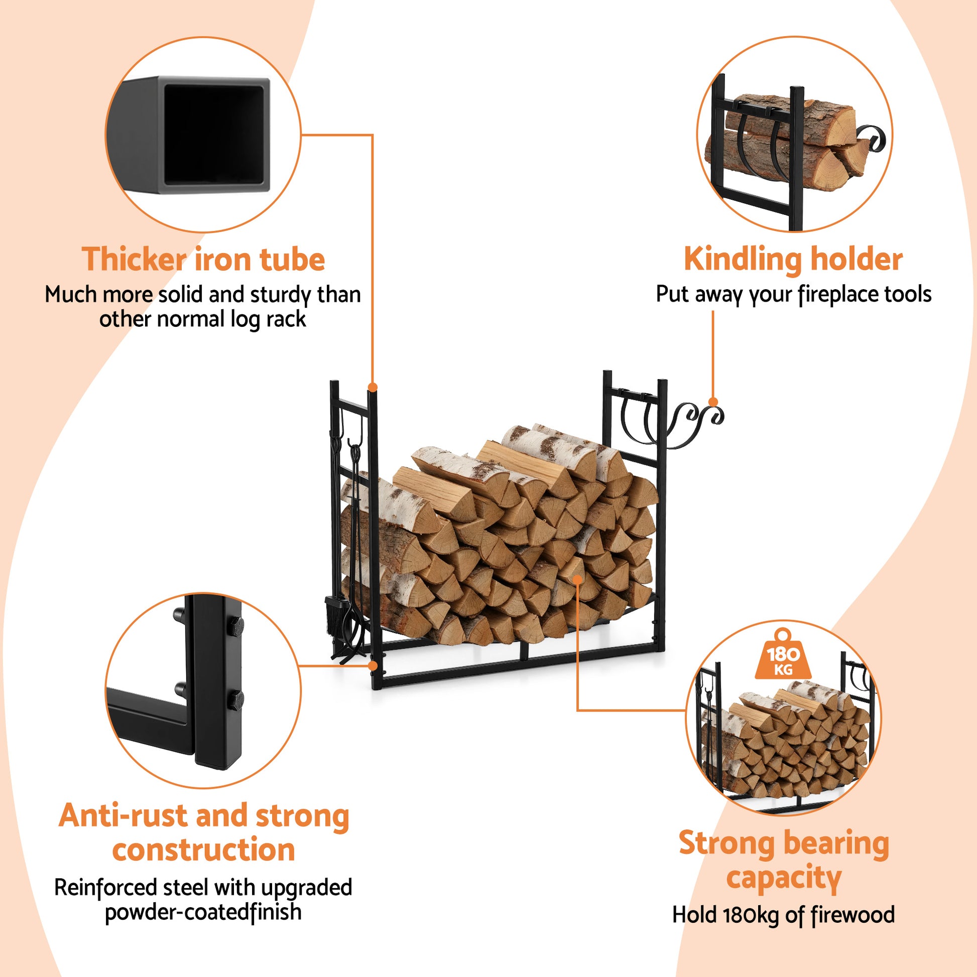 84cm Firewood Storage Rack with Tools - Black - Homecoze