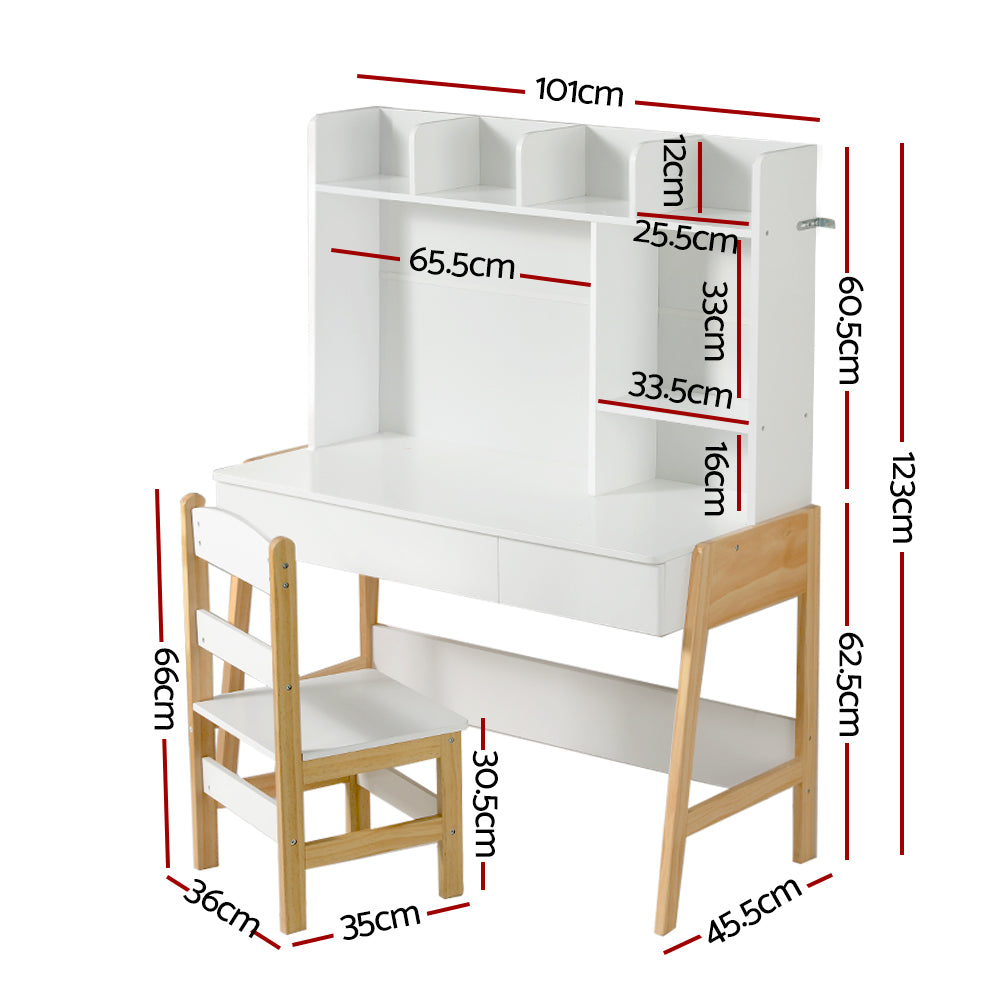 Kids Activity Desk Table and Chair Study Set with Storage Shelves - Homecoze