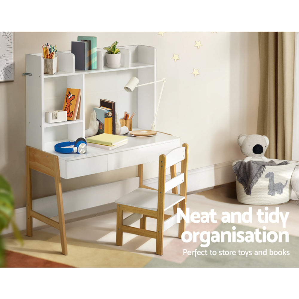 Kids Activity Desk Table and Chair Study Set with Storage Shelves - Homecoze