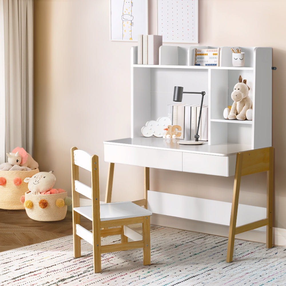 Kids Activity Desk Table and Chair Study Set with Storage Shelves - Homecoze