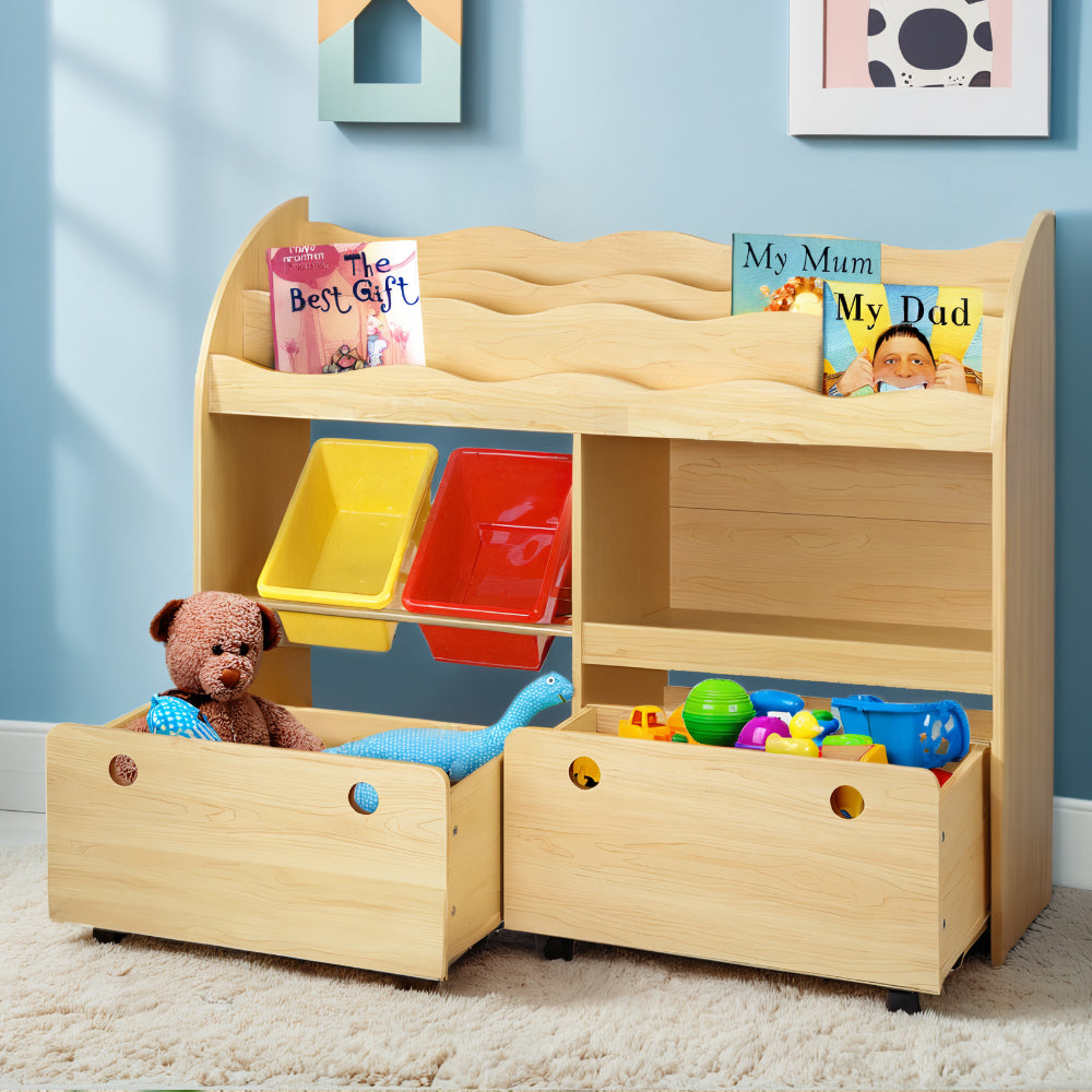 Kids Bookshelf Organiser with Toy Storage Boxes & Display Rack - Homecoze