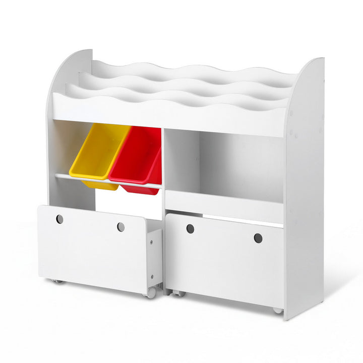 Keezi 3 Tiers Kids Bookshelf Storage Children Bookcase Toy Box Organiser Display White - Homecoze