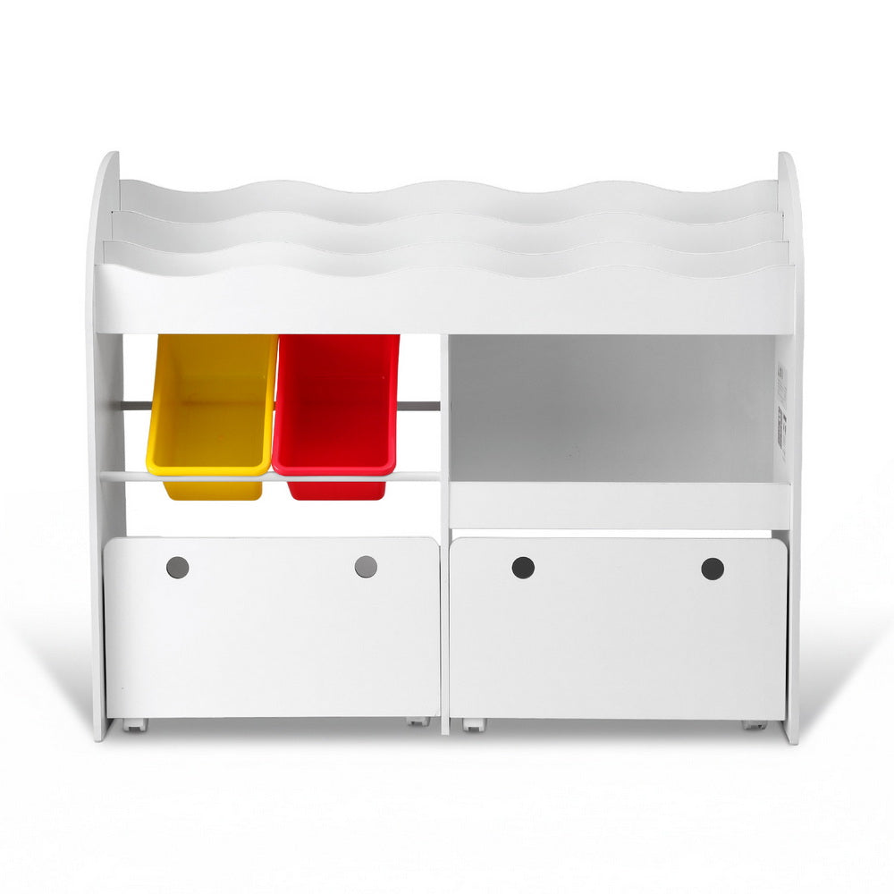 Keezi 3 Tiers Kids Bookshelf Storage Children Bookcase Toy Box Organiser Display White - Homecoze