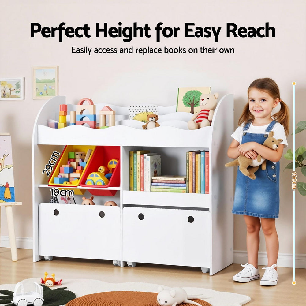 Keezi 3 Tiers Kids Bookshelf Storage Children Bookcase Toy Box Organiser Display White - Homecoze