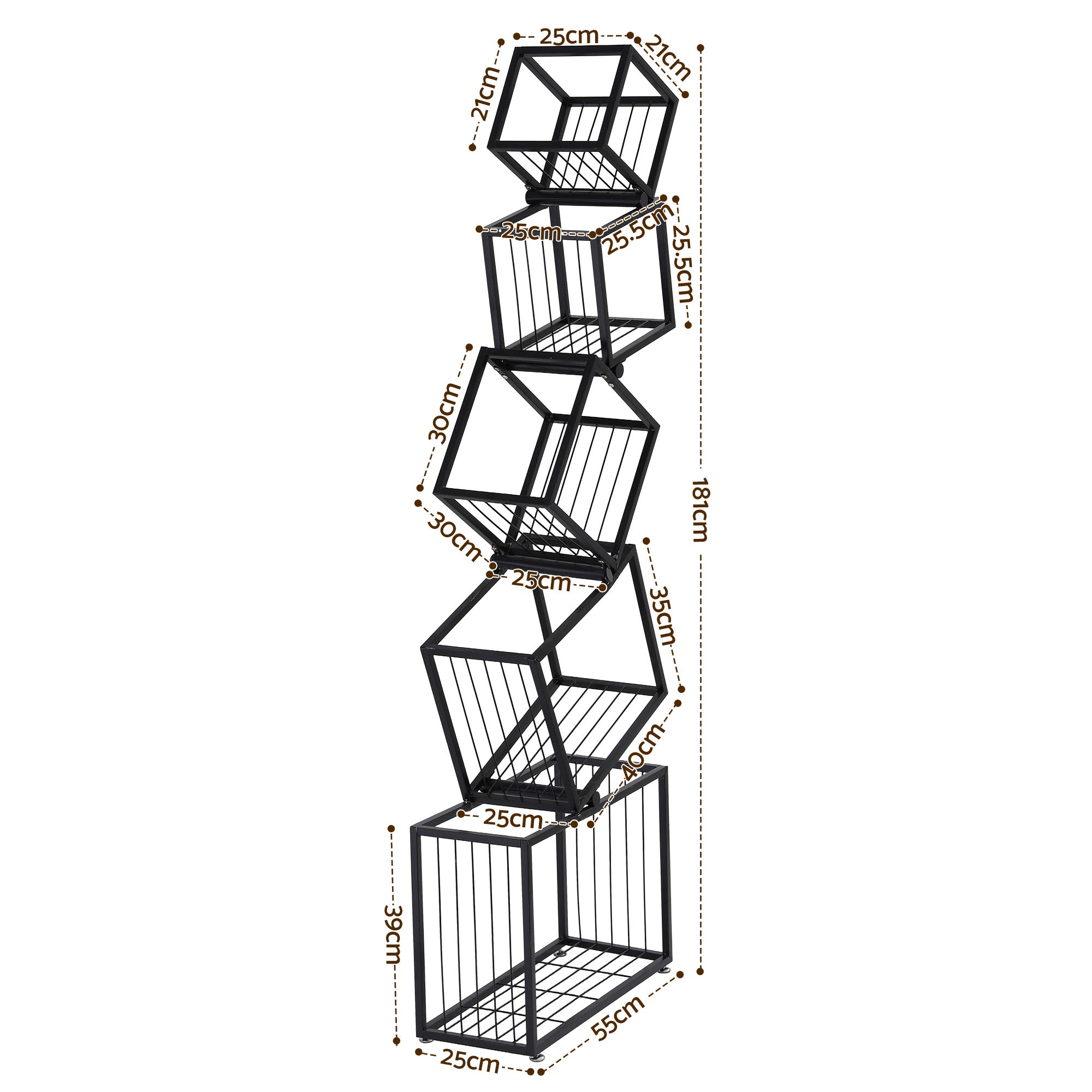 Artiss 5-Tier Bookshelf Metal Geometric Display Shelf Storage Organizer Black - Homecoze