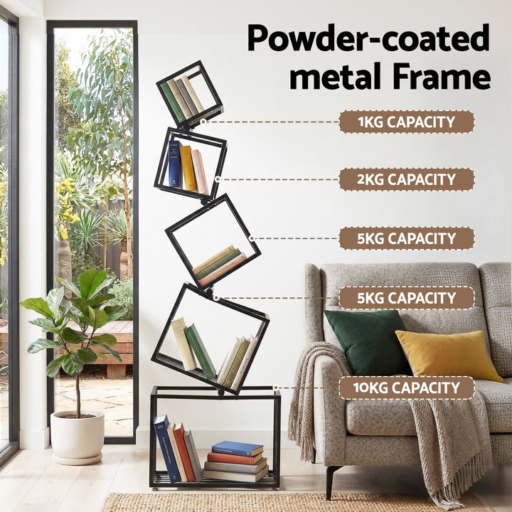 Artiss 5-Tier Bookshelf Metal Geometric Display Shelf Storage Organizer Black - Homecoze