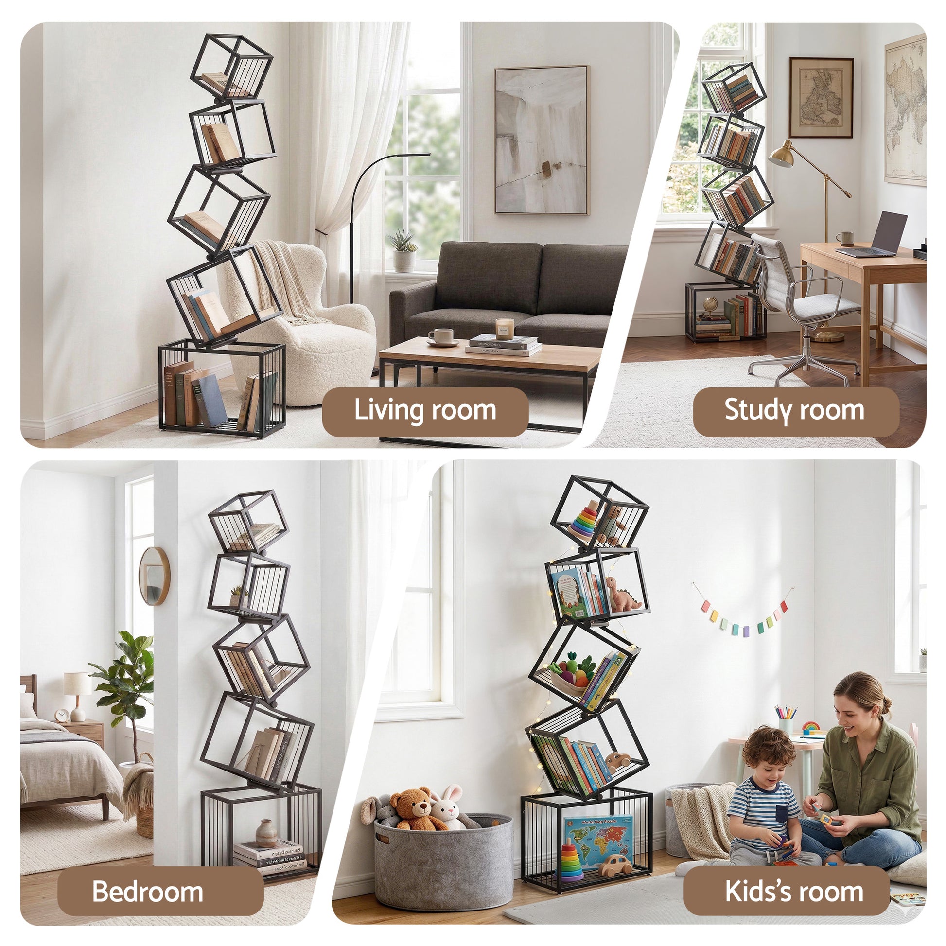 Artiss 5-Tier Bookshelf Metal Geometric Display Shelf Storage Organizer Black - Homecoze