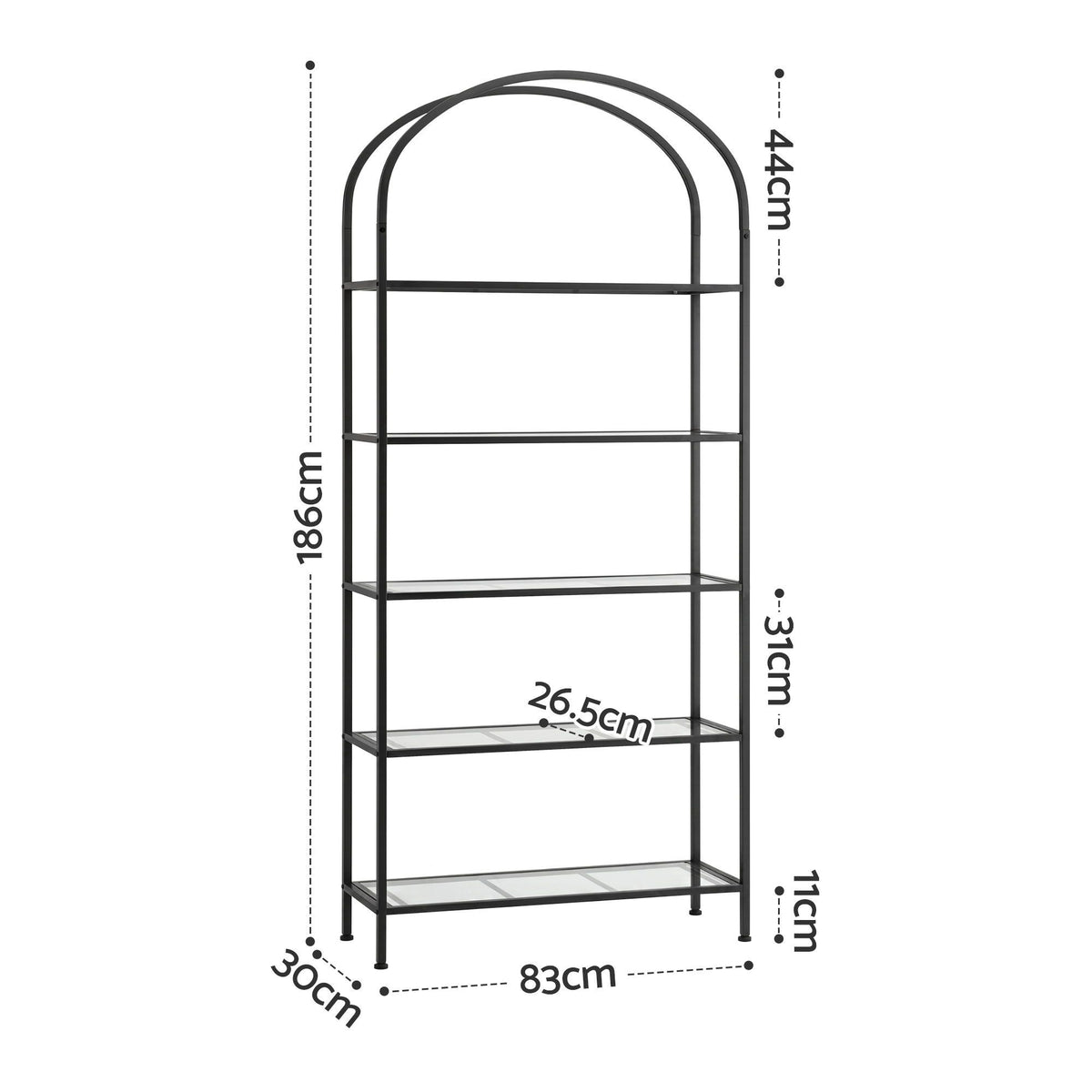 5-Tier Arched Etagere Bookshelf – Black