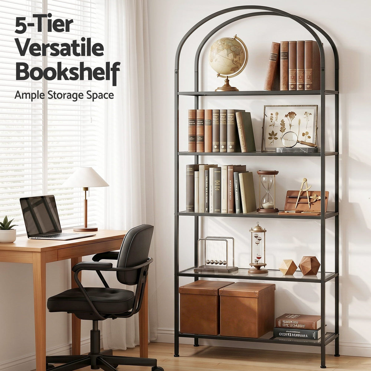 5-Tier Arched Etagere Bookshelf – Black