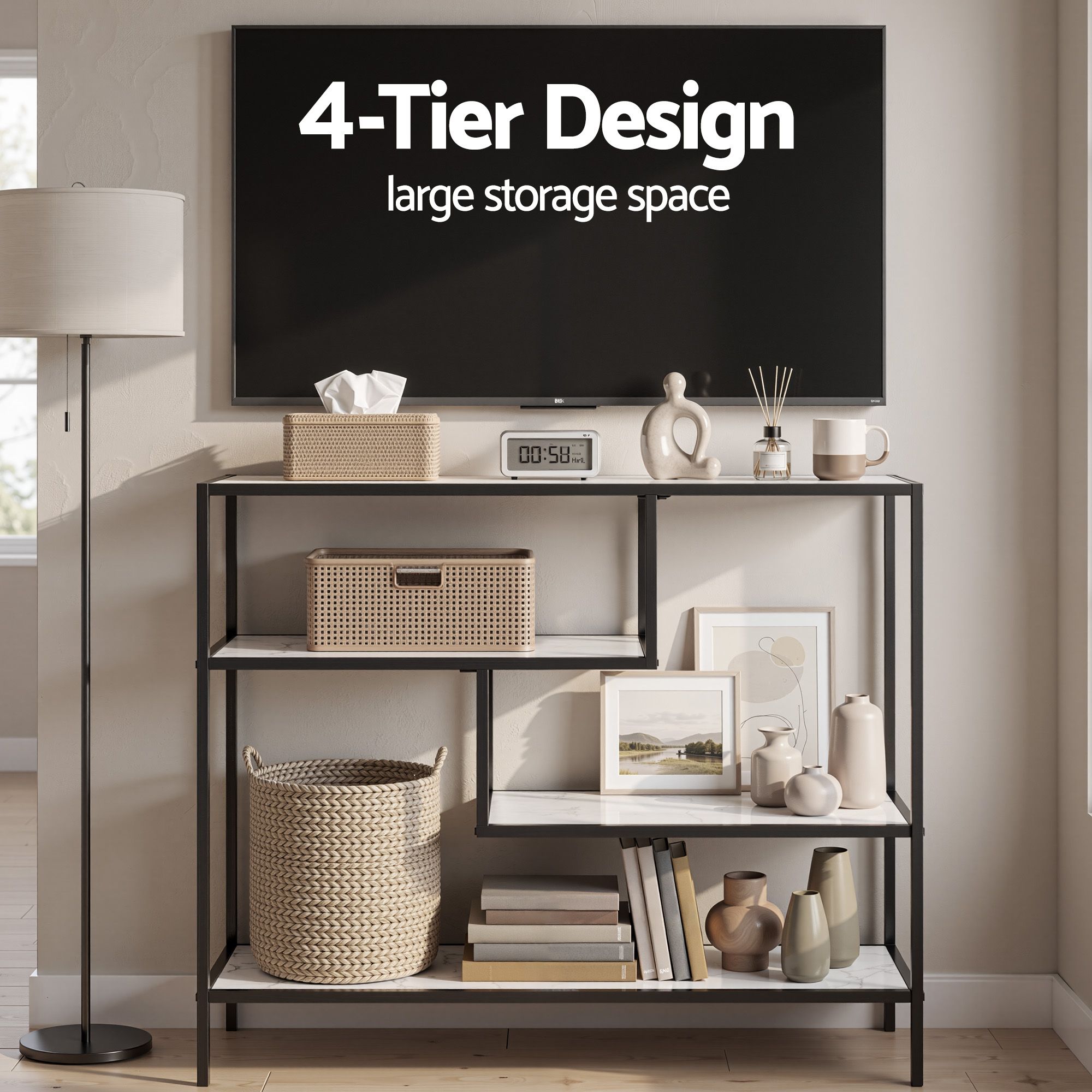 Artiss Console Table Entryway Hallway Marble Effect 4-Tier Storage Shelves White - Homecoze