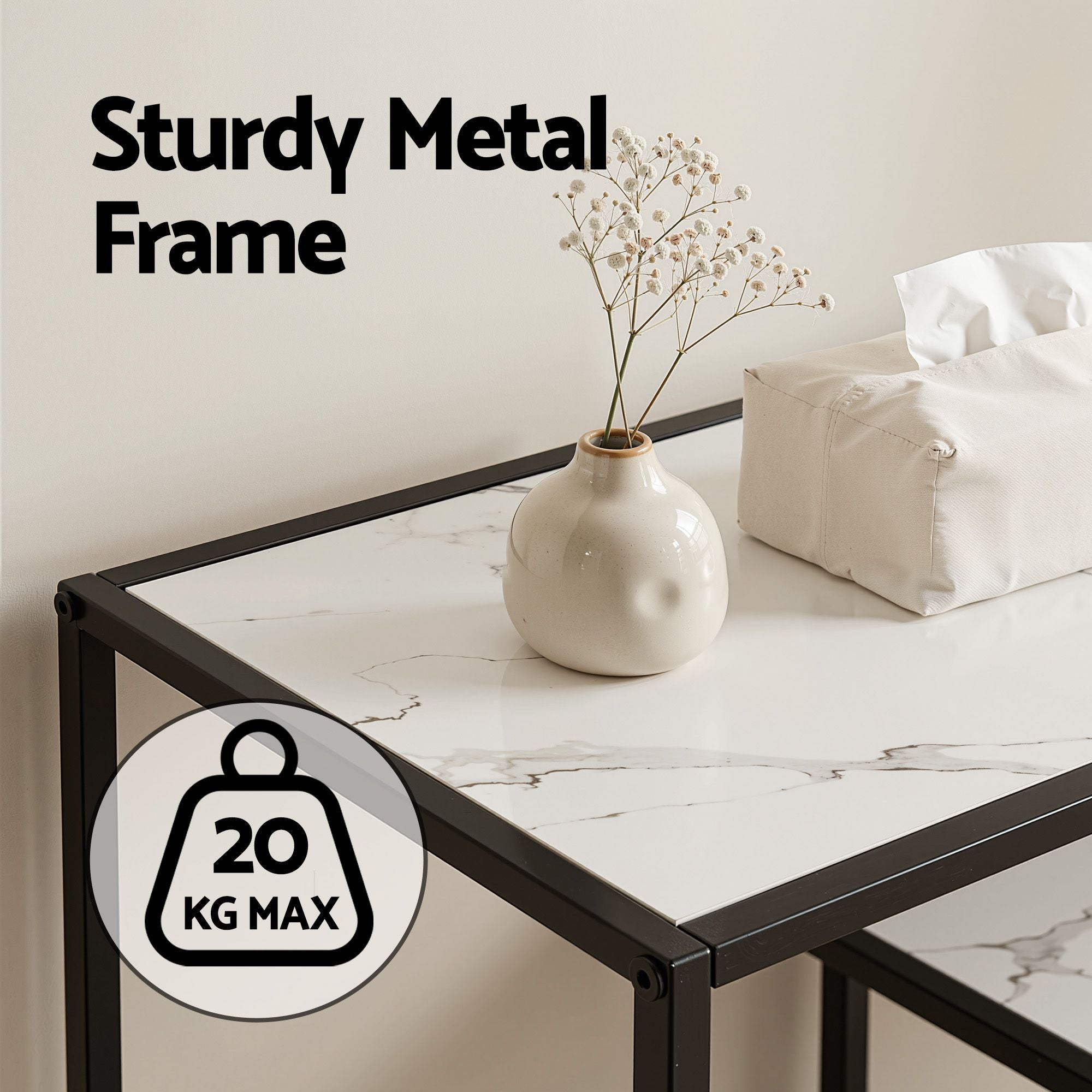 Artiss Console Table Entryway Hallway Marble Effect 4-Tier Storage Shelves White - Homecoze