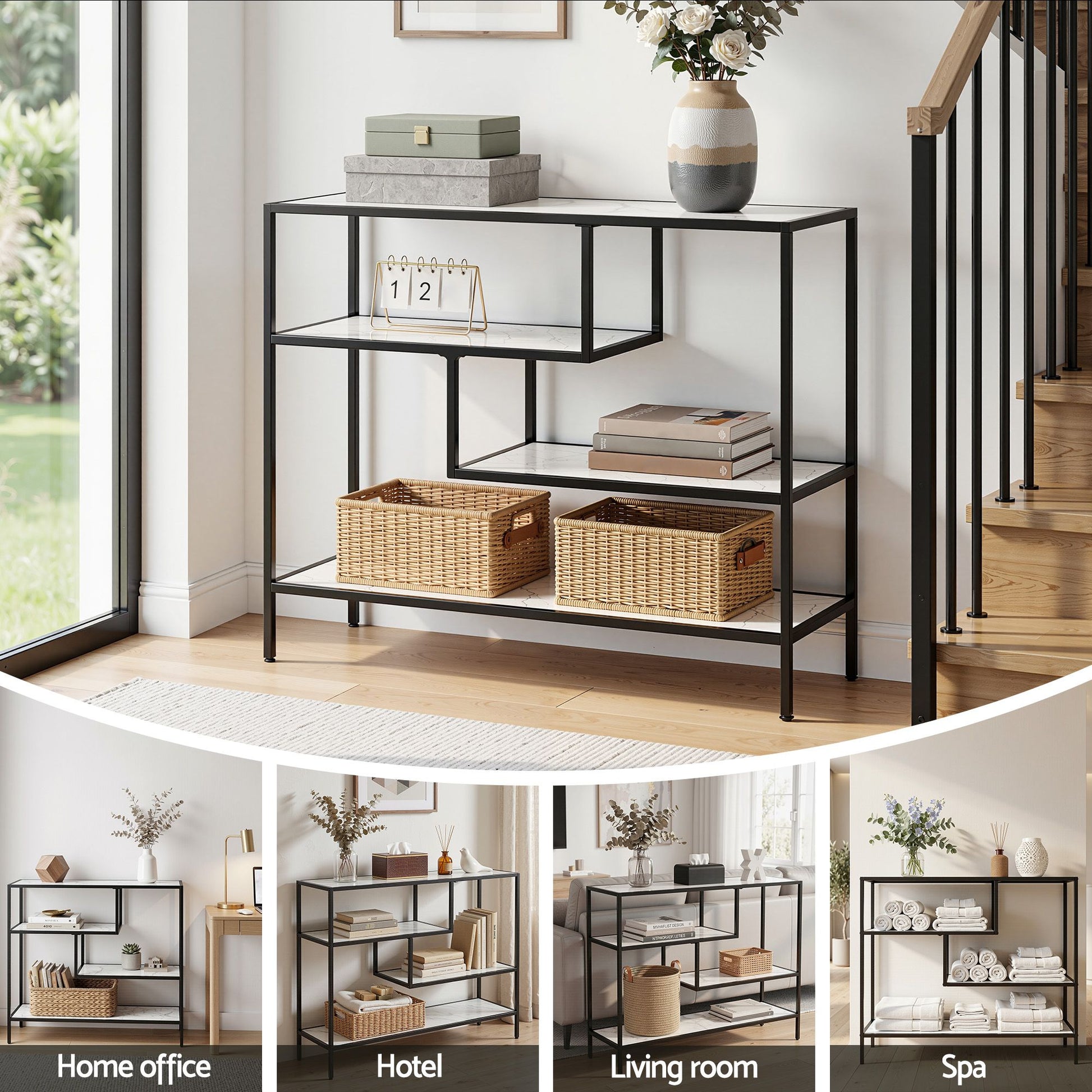 Artiss Console Table Entryway Hallway Marble Effect 4-Tier Storage Shelves White - Homecoze