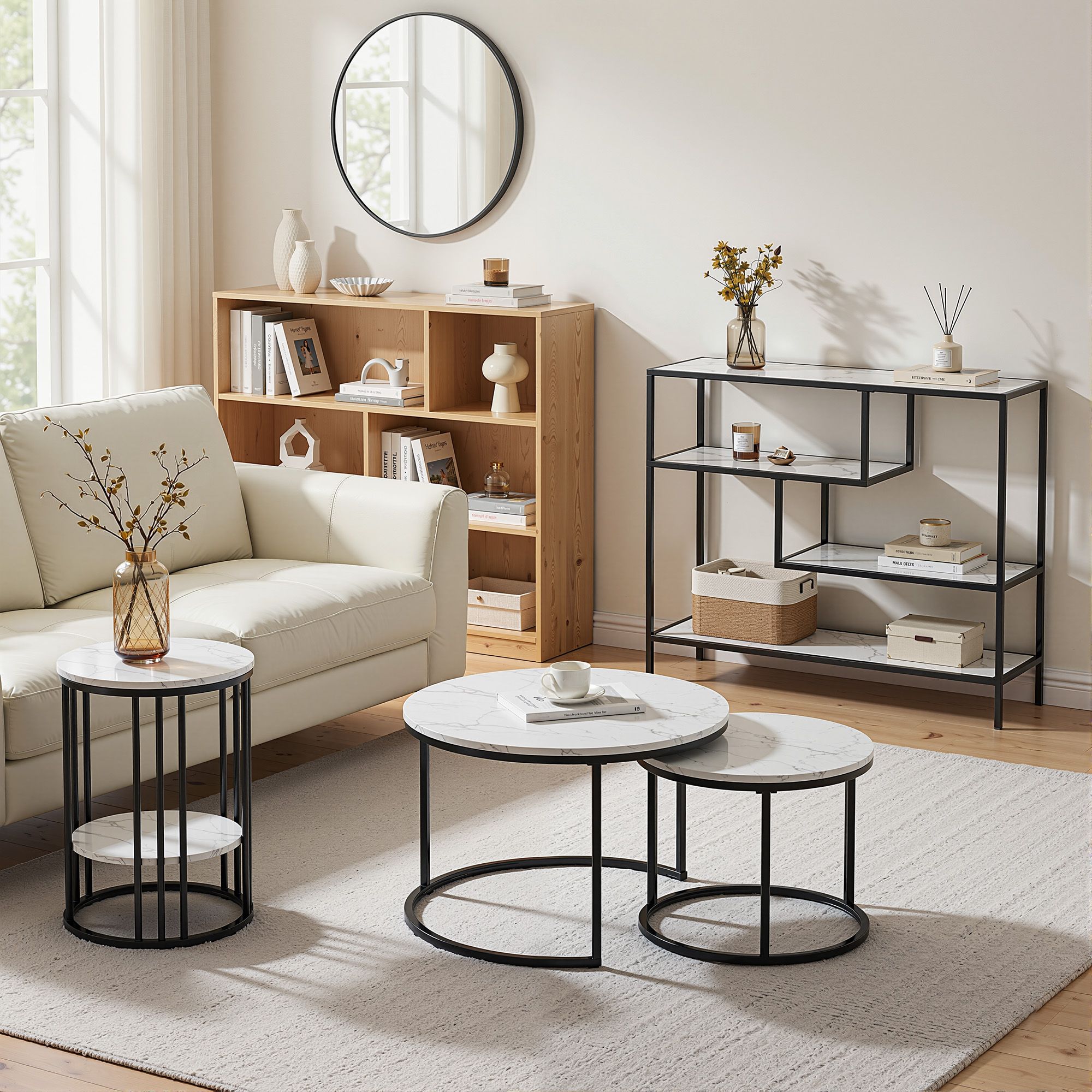 Artiss Console Table Entryway Hallway Marble Effect 4-Tier Storage Shelves White - Homecoze