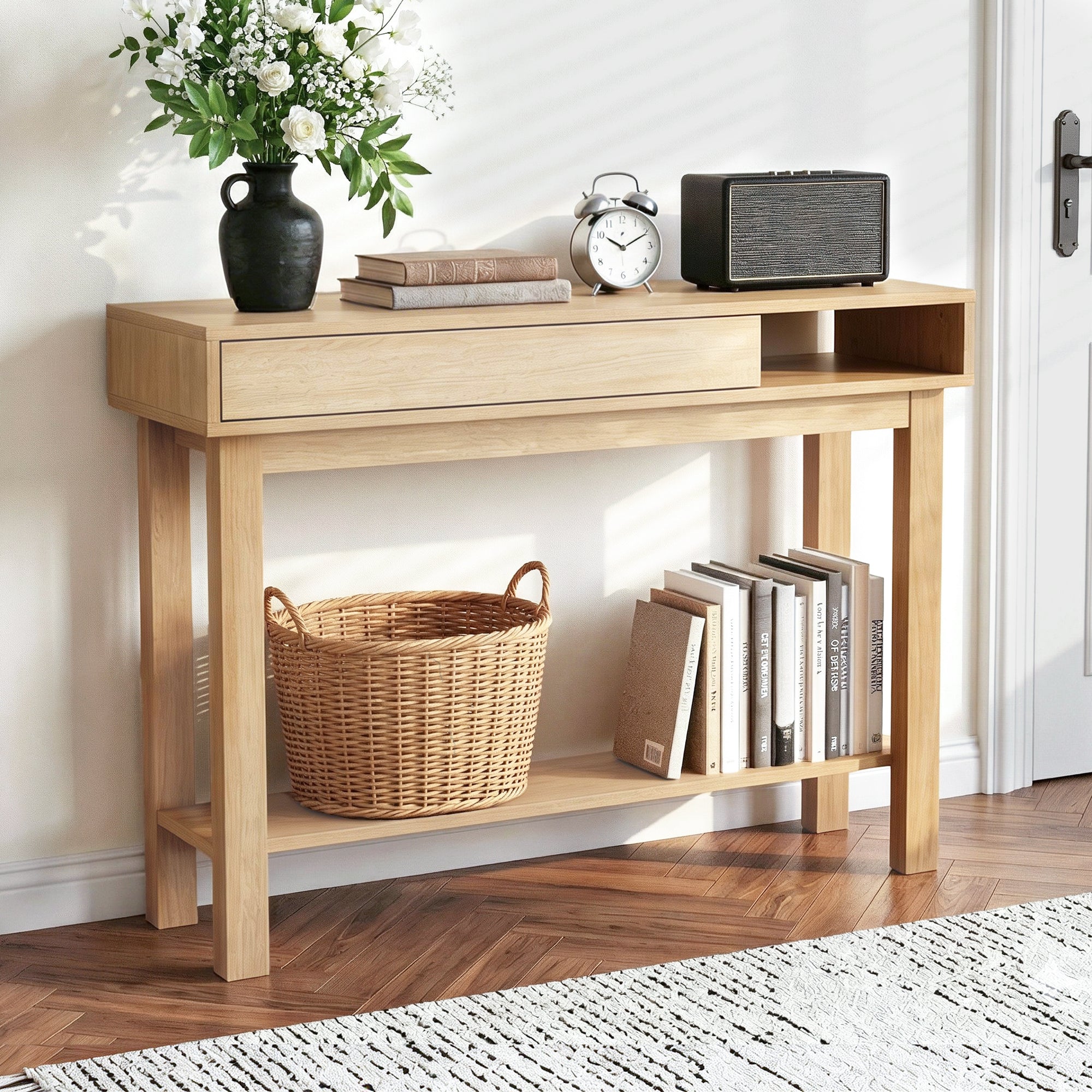 Artiss Console Table Entryway Hallway Sofa Side Table Drawer Shelf 100CM Wood - Homecoze