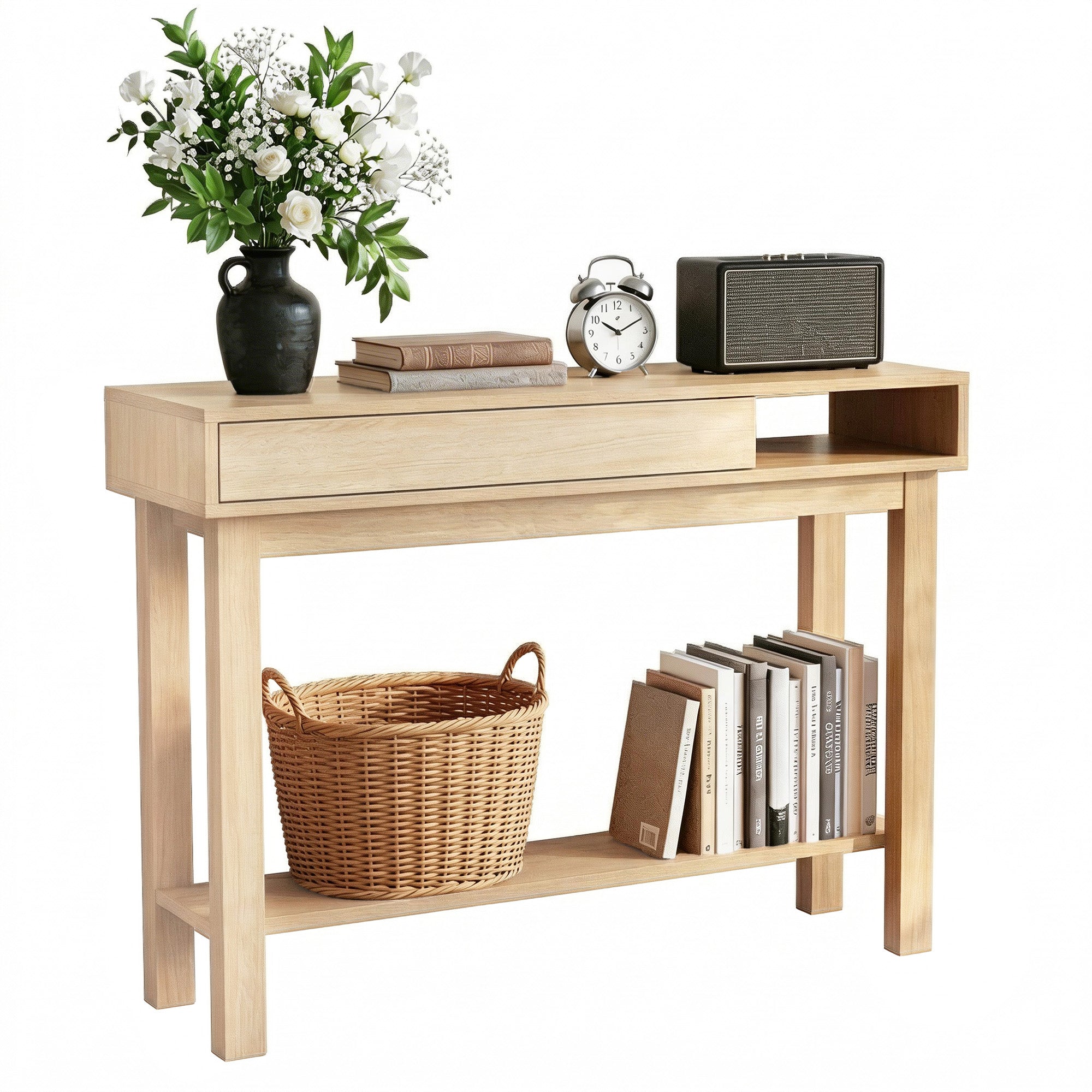 Artiss Console Table Entryway Hallway Sofa Side Table Drawer Shelf 100CM Wood - Homecoze