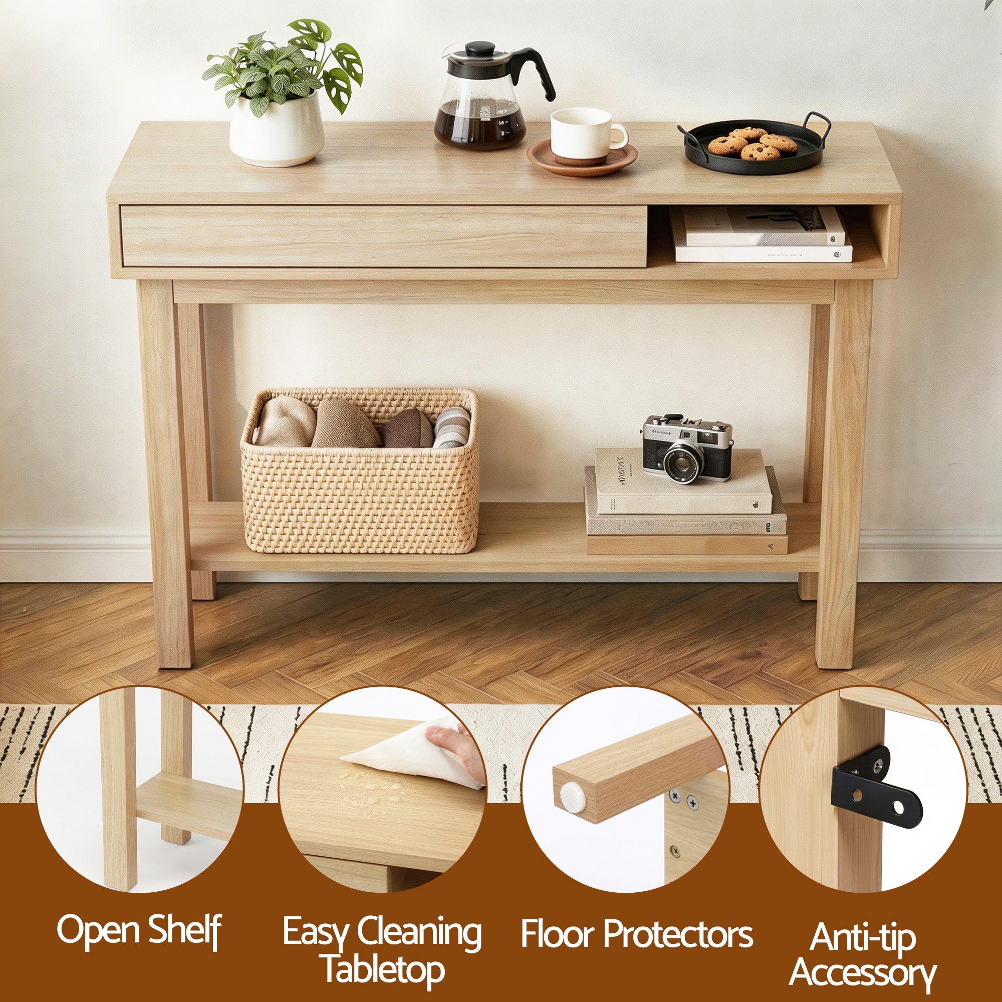 Artiss Console Table Entryway Hallway Sofa Side Table Drawer Shelf 100CM Wood - Homecoze
