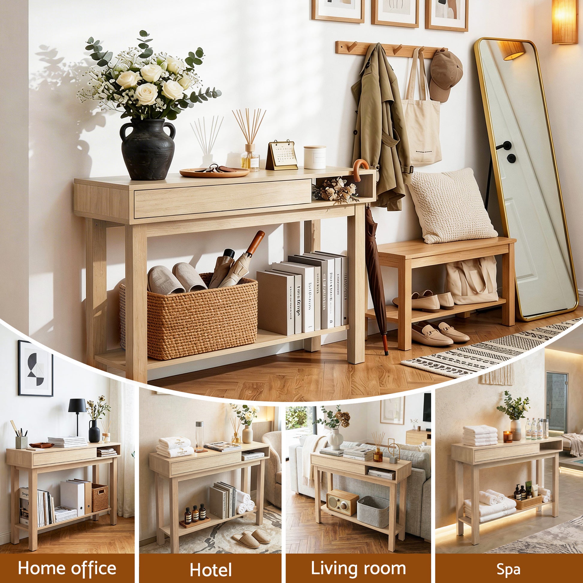 Artiss Console Table Entryway Hallway Sofa Side Table Drawer Shelf 100CM Wood - Homecoze