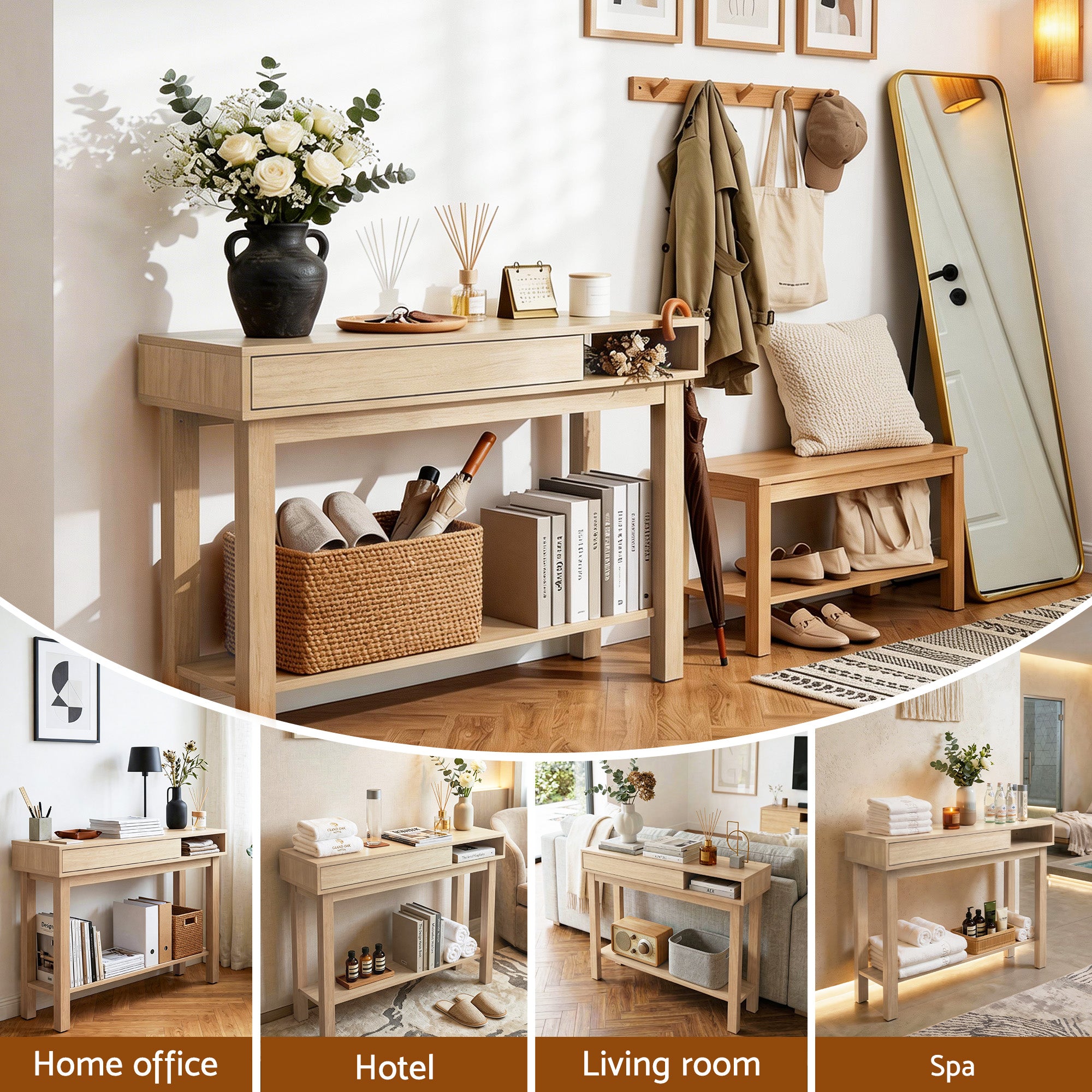 Artiss Console Table Entryway Hallway Sofa Side Table Drawer Shelf 100CM Wood - Homecoze