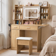 Fiora Compact LED Dressing Table & Stool – Natural