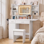 Fiora Compact LED Dressing Table & Stool – White