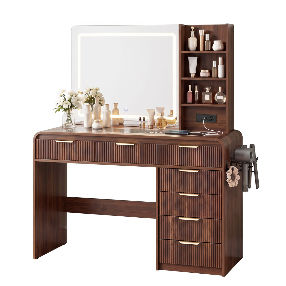 Cordelia LED Fluted Dressing Table 120cm – Walnut