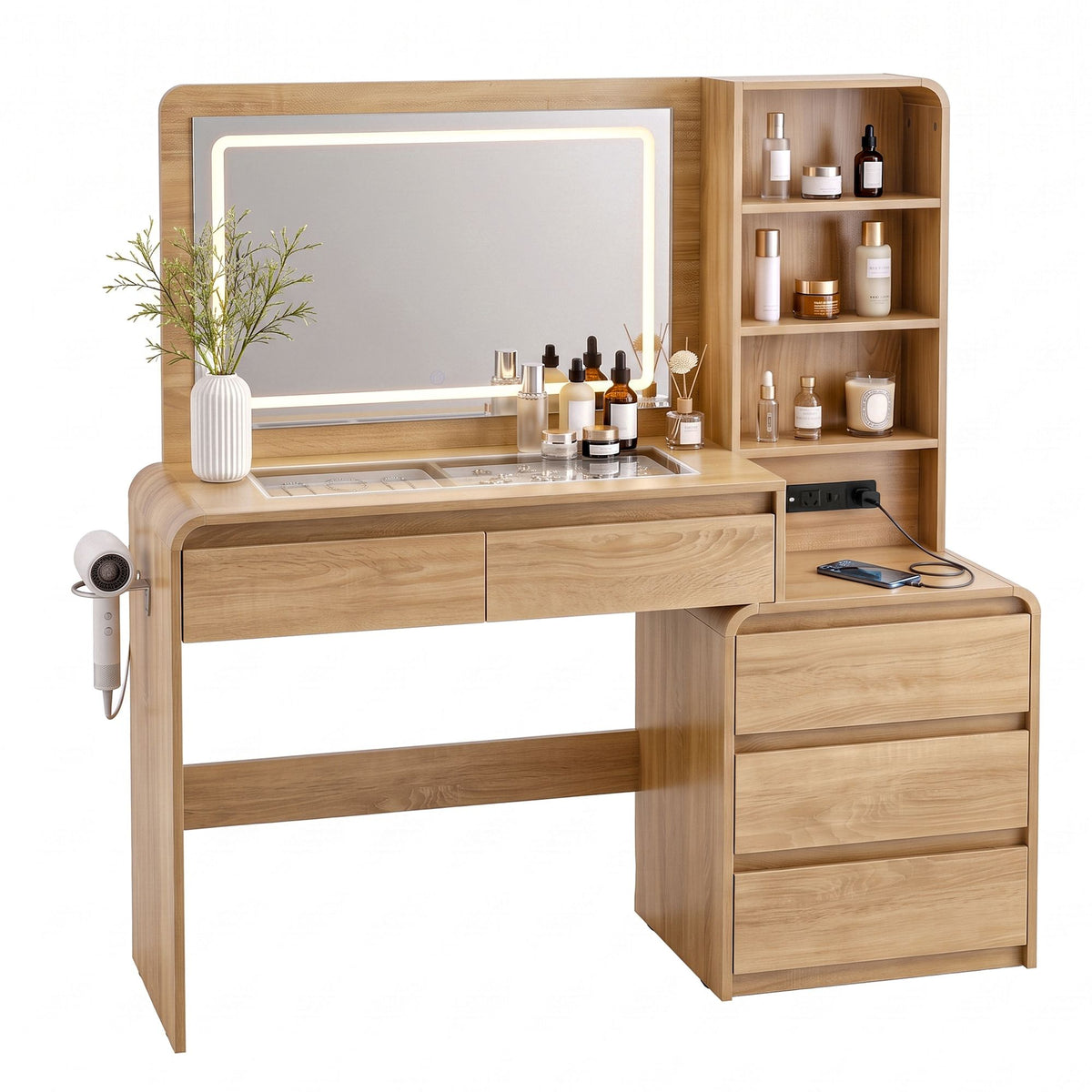 Annika LED Dressing Table with Storage 140cm – Natural