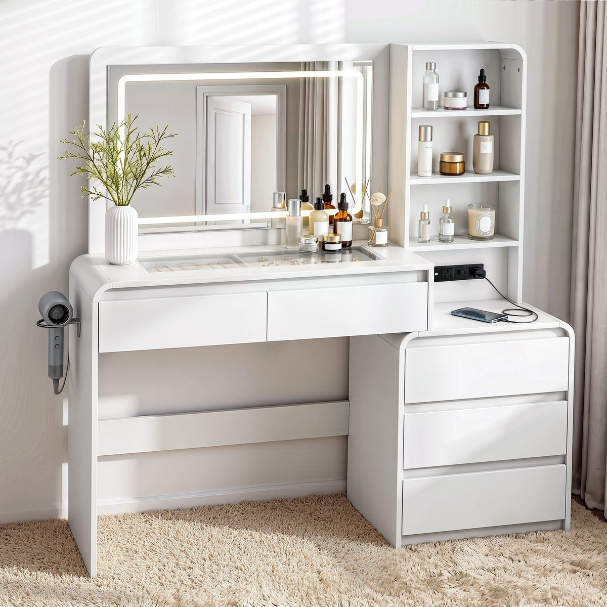 Annika LED Dressing Table with Storage 140cm – White