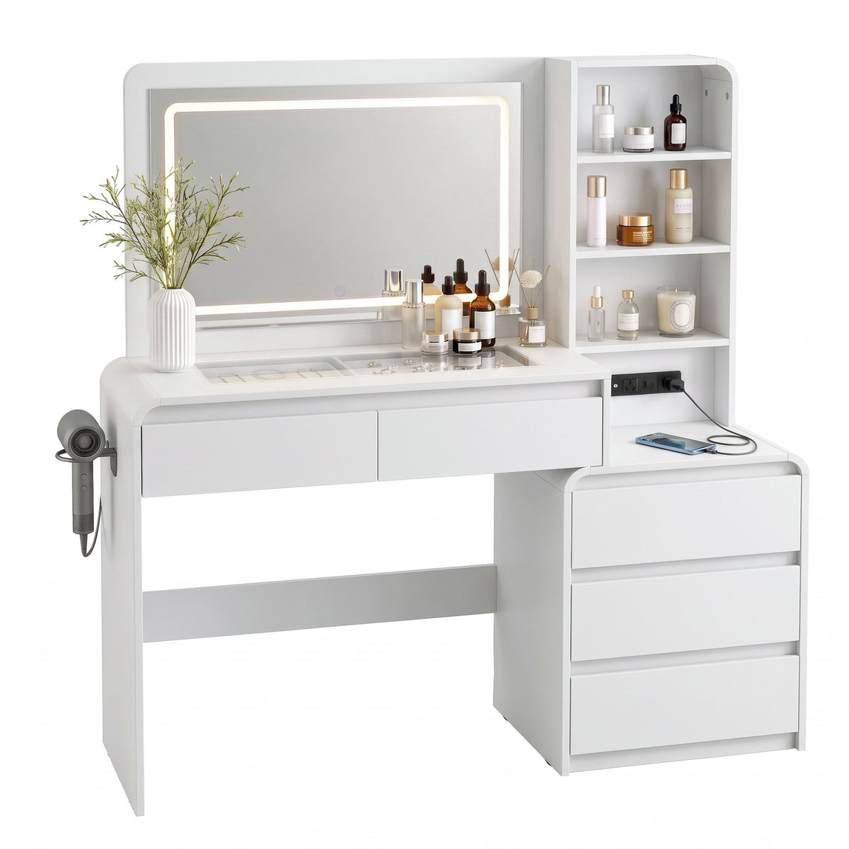 Annika LED Dressing Table with Storage 140cm – White