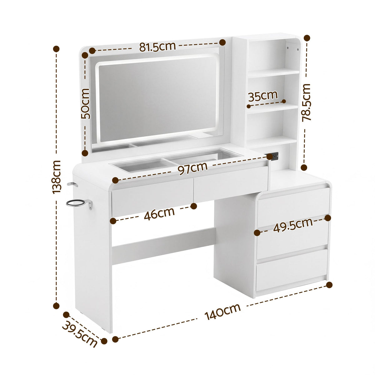 Annika LED Dressing Table with Storage 140cm – White